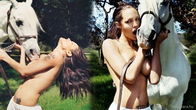 Angelina Jolie lóval élvezkedik a fotózáson